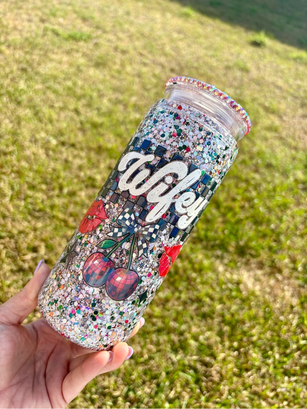 Wifey Glitter Snow globe Cherry Tumbler bling